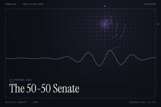 50-50 senate illustration: abstract signal design with the title The 50-50 Senate