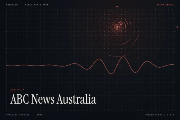 ABC News Australia live guide illustration: coral signal rings and waveform with the title ABC News Australia