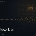 ABC News Live guide illustration: amber broadcast rings and waveform with the title ABC News Live