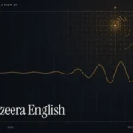 Al Jazeera English live guide illustration: amber signal waveform and rings with the title Al Jazeera English