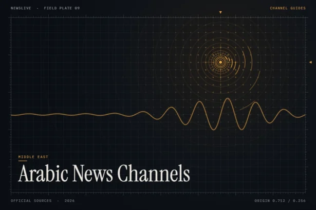 Arabic news channels live guide illustration: amber signal rings with the title Arabic News Channels
