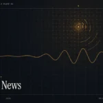 BBC News live stream guide illustration: amber broadcast signal rings and waveform with the title BBC News