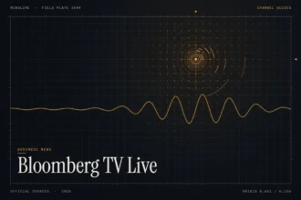 Bloomberg TV live guide illustration: amber signal rings and waveform with the title Bloomberg TV Live