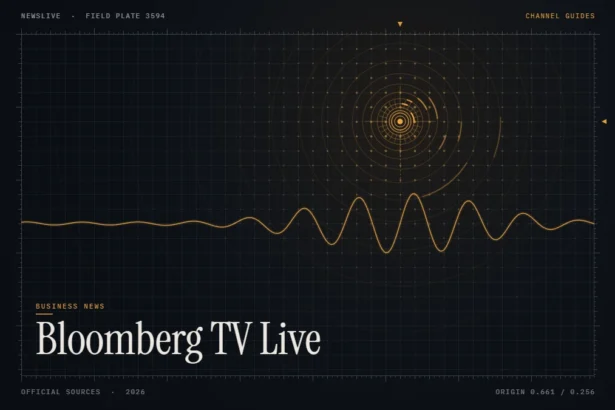 Bloomberg TV live guide illustration: amber signal rings and waveform with the title Bloomberg TV Live