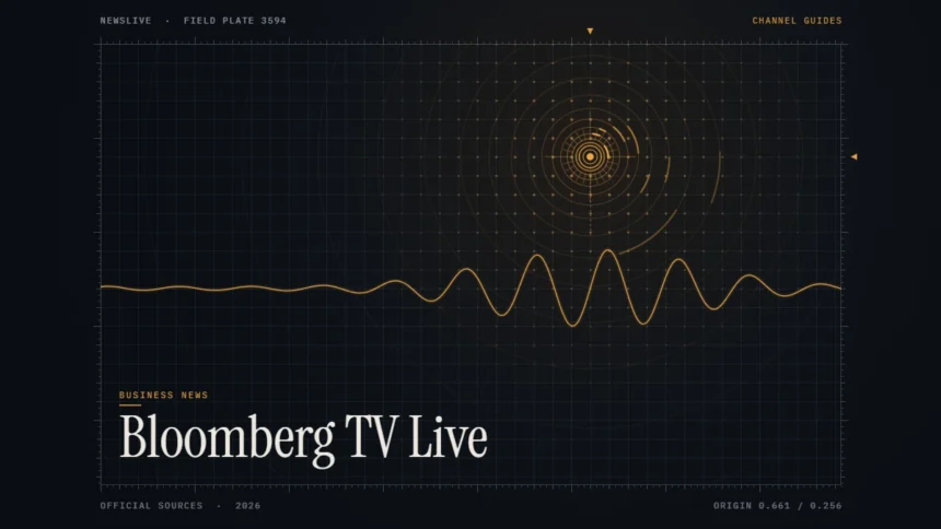 Bloomberg TV live guide illustration: amber signal rings and waveform with the title Bloomberg TV Live