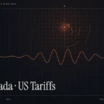 Canada US tariff talks news illustration: orange signal rings and waveform with the title Canada · US Tariffs