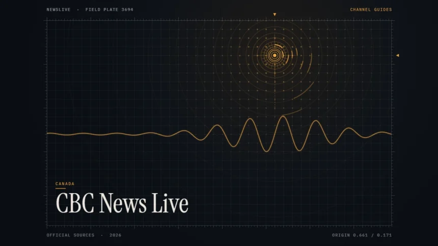 CBC News live guide illustration: amber signal rings and waveform with the title CBC News Live