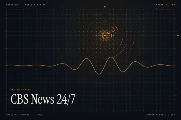 CBS News live guide illustration: amber signal rings with the title CBS News 24/7
