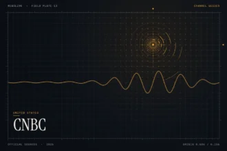 CNBC live stream guide illustration: amber signal waveform with the title CNBC