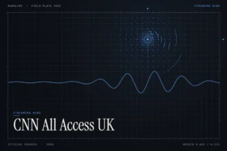 CNN All Access UK guide illustration: blue signal rings and waveform with the title CNN All Access UK