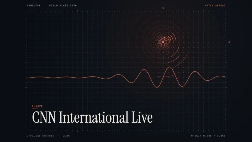 cnn international live guide illustration: coral signal rings and waveform with the title CNN International Live
