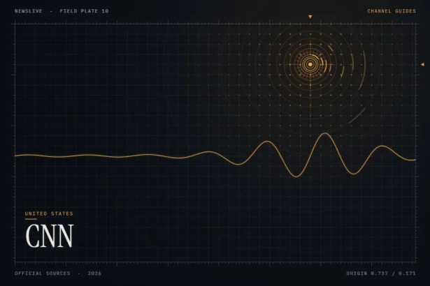 CNN live stream guide illustration: amber signal waveform and rings with the title CNN