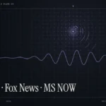 CNN vs Fox News vs MSNBC comparison illustration: violet signal rings with the title CNN, Fox News, MS NOW