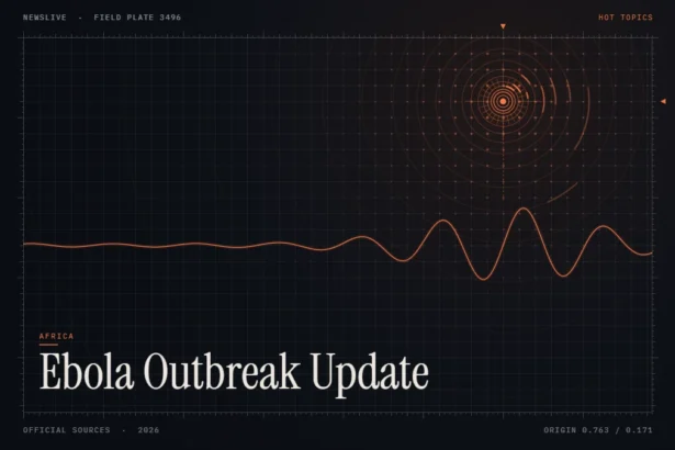 ebola in kenya and nigeria news illustration: orange signal rings and waveform with the title Ebola Outbreak Update