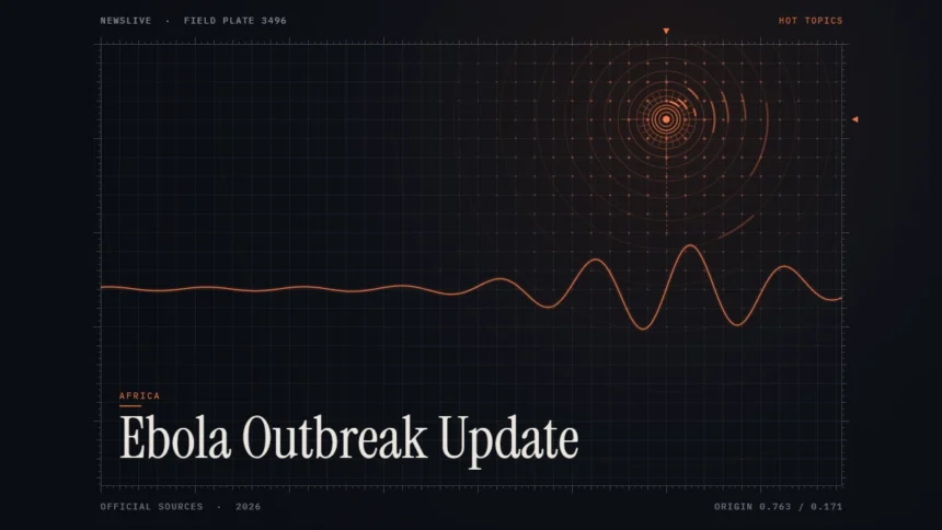 ebola in kenya and nigeria news illustration: orange signal rings and waveform with the title Ebola Outbreak Update