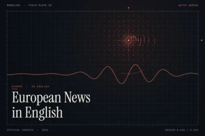 European news channels in English guide illustration: coral signal rings with the title European News in English