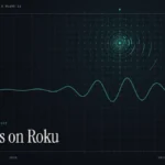 News channels on Roku guide illustration: teal signal rings and waveform with the title News on Roku