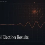israel election results news illustration: orange signal rings and waveform with the title Israel Election Results