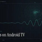Live news on Android TV guide illustration: teal signal waveform with the title News on Android TV