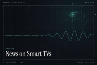 Live news on smart TV guide illustration: teal signal rings with the title News on Smart TVs