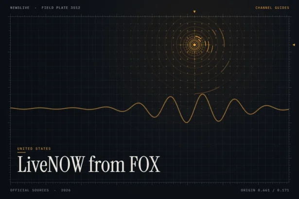 LiveNOW from FOX Free guide illustration: amber signal rings and waveform with the title LiveNOW from FOX