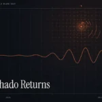 Machado returns to Venezuela news illustration: orange signal rings and waveform with the title Machado Returns