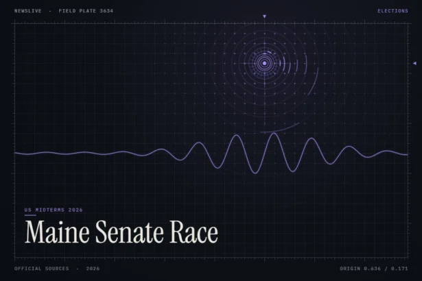 Maine Senate race illustration: abstract signal design with the title Maine Senate Race