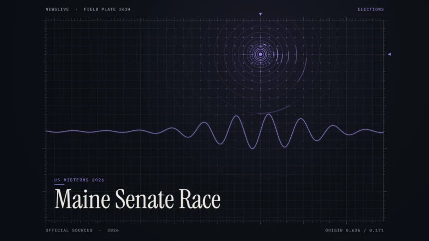 Maine Senate race illustration: abstract signal design with the title Maine Senate Race