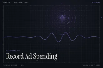 midterm ad spending illustration: abstract signal design with the title Record Ad Spending