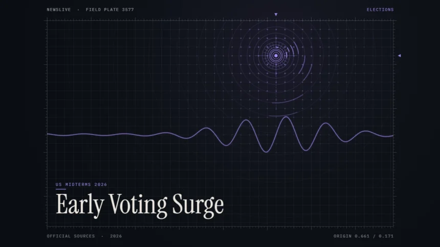 Midterm early voting illustration: abstract signal design with the title Early Voting Surge