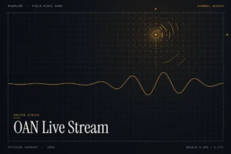 OAN live stream guide illustration: amber signal rings and waveform with the title OAN Live Stream