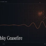 oleshky ceasefire news illustration: orange signal rings and waveform with the title Oleshky Ceasefire