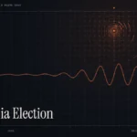 Serbia election news illustration: orange signal rings and waveform with the title Serbia Election
