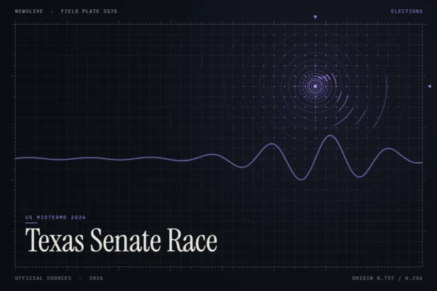 Texas Senate race illustration: abstract signal design with the title Texas Senate Race