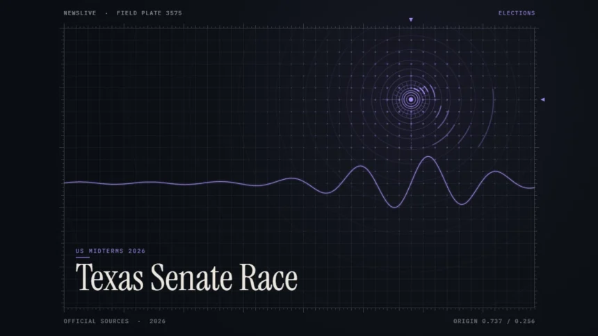 Texas Senate race illustration: abstract signal design with the title Texas Senate Race