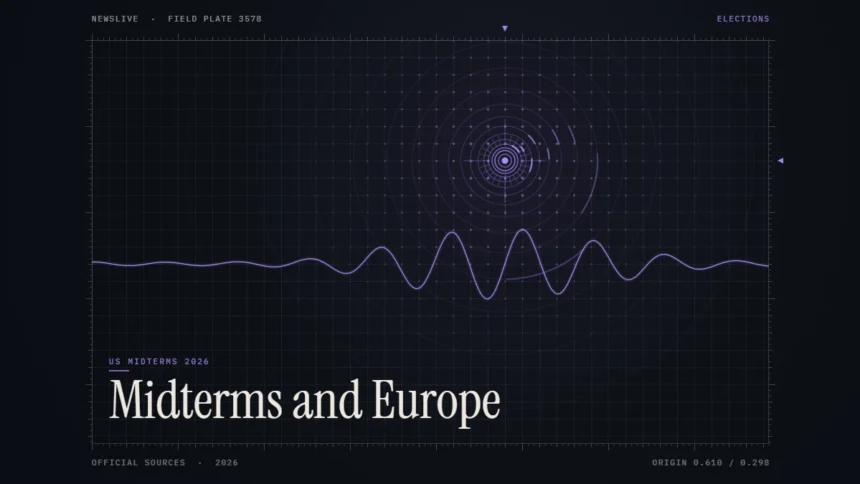 US midterms and Europe illustration: abstract signal design with the title Midterms and Europe