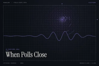 When do polls close illustration: abstract signal design with the title When Polls Close