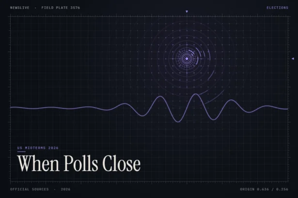 When do polls close illustration: abstract signal design with the title When Polls Close